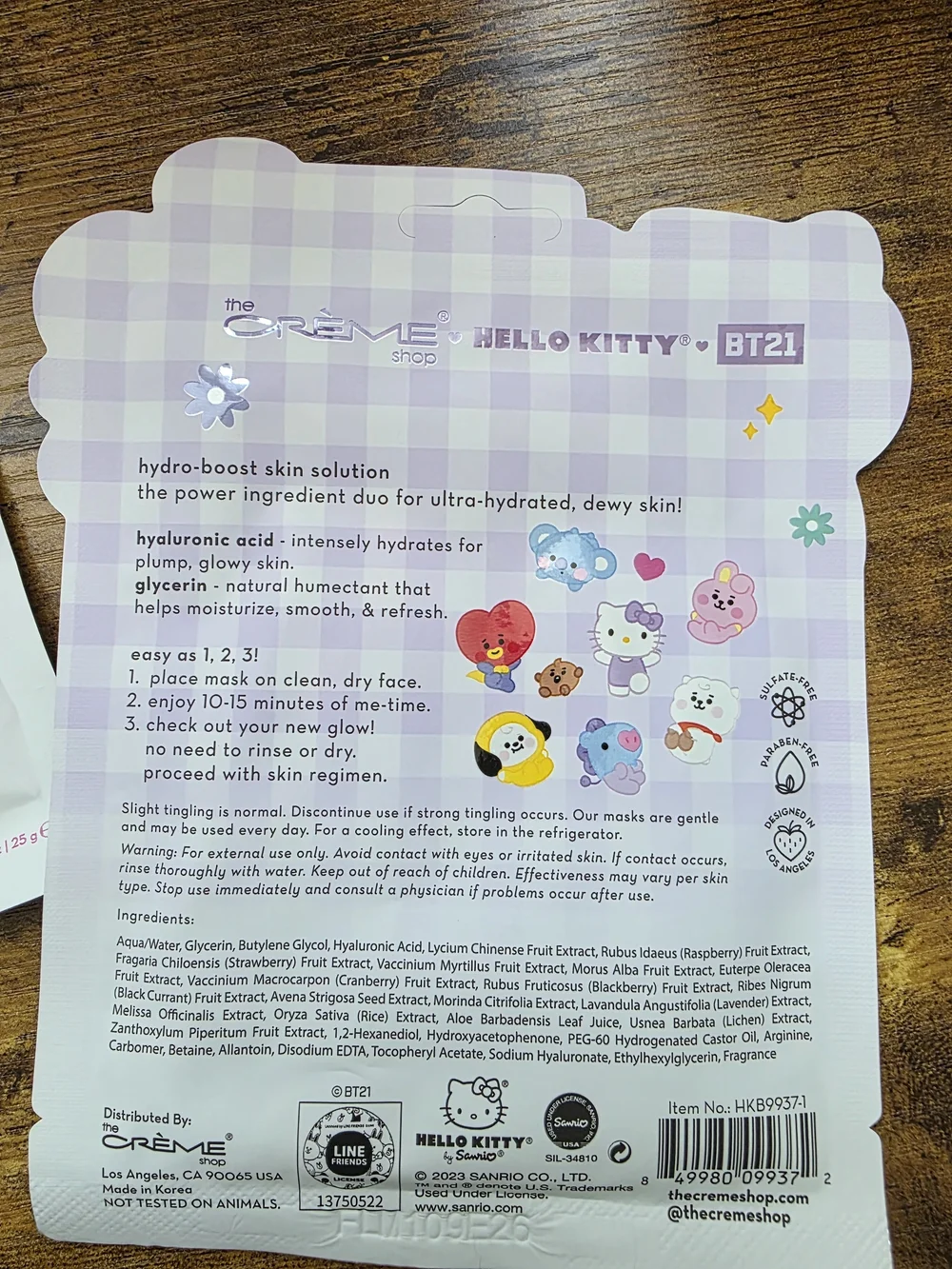 The Crème Shop Hello Kitty BT21 Hydration Burst Sheet Masks - White & Purple